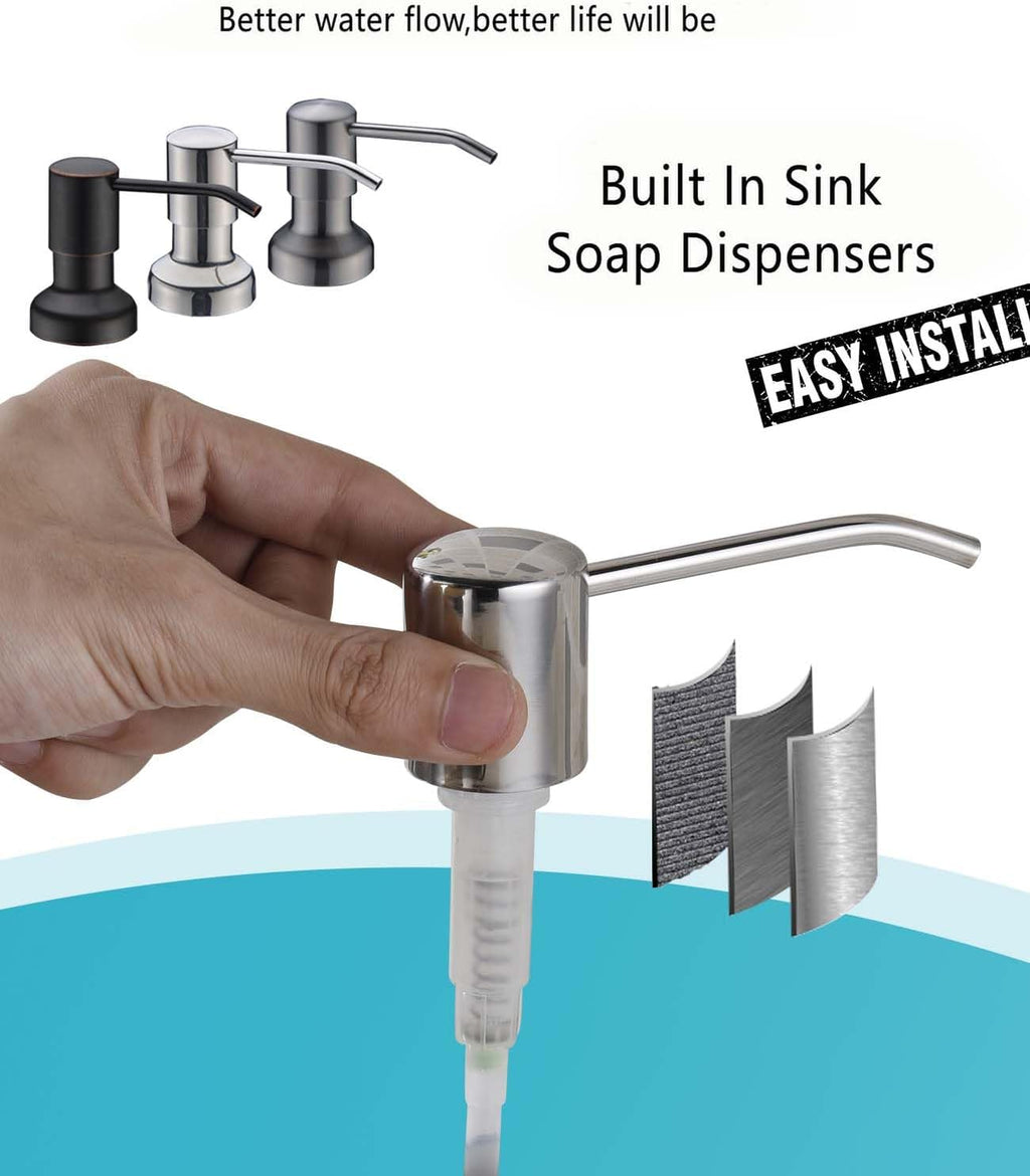 Soap Dispenser for Kitchen Sink, SonTiy Kitchen Dish Soap Dispenser Pump Brushed Stainless Steel Liquid Soap Dispenser with 47" No-Spill Extension Tube with Check Valve+17 OZ Bottle, Powerful Suction