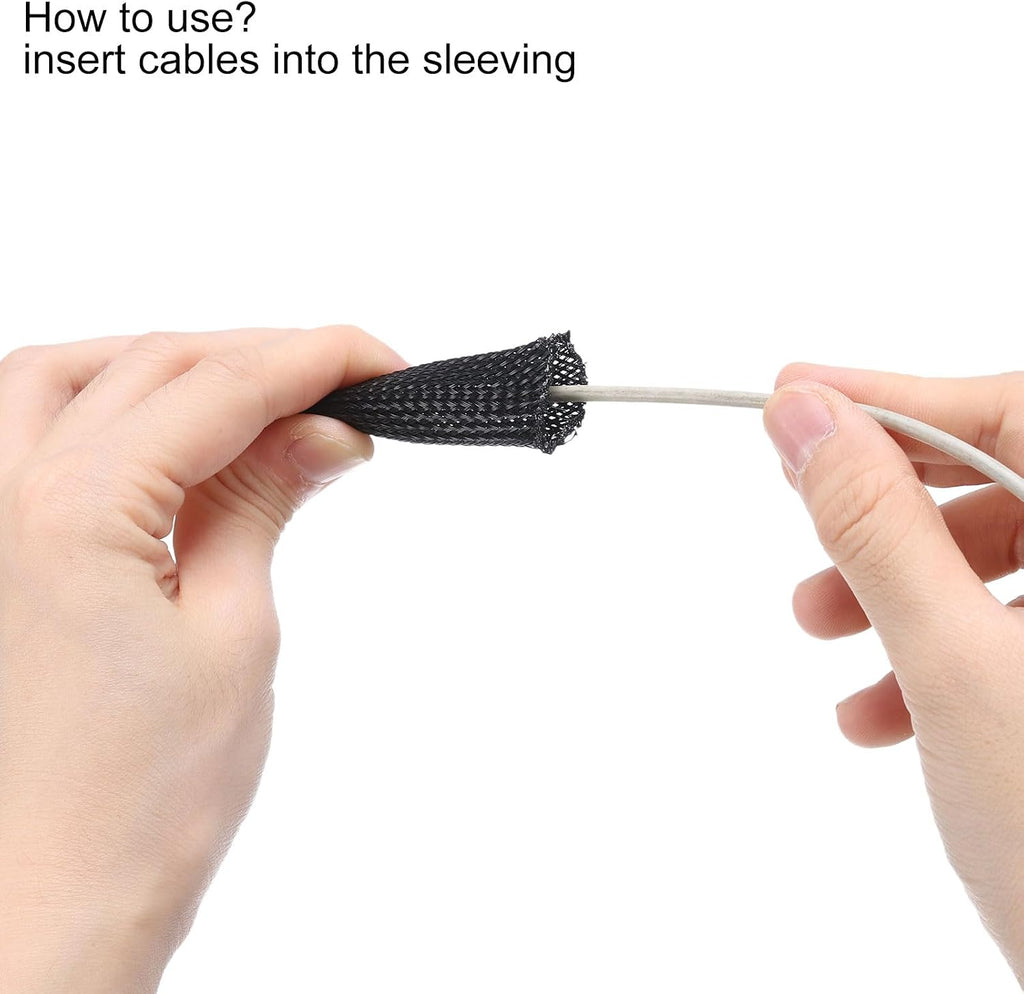 uxcell Cable Sleeving, 1/4 inch -100ft PET Braided Cable Sleeve, Expandable Braided Cable Sleeve for TV/Computer/Home Theater/Other Home Device Cable - Black