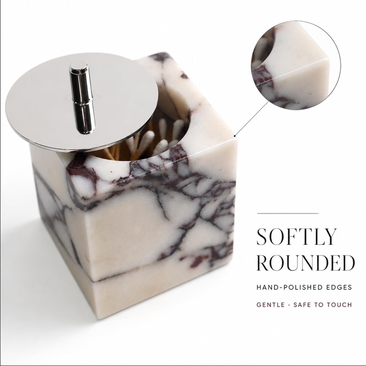Marble Canisters Q-Tip & Square Cotton Swab Holder with Secure Lid