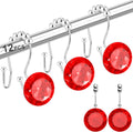 Shower Curtain Hooks Rings for Bathroom, 12PCS Double Hooks Glide Anti Rust Crystal Rhinestones Shower Curtain Rings Hangers for Shower Curtains, Clothing, Towels, etc. (Red)