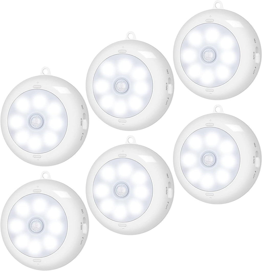 Alivation Motion Sensor Light Indoor, LED Closet Light Battery Operated, Night Light Under Cabinet Lighting, 3 AA Battery Powered, Puck Lights for Wall, Stair, Dimmable (6 Pack)