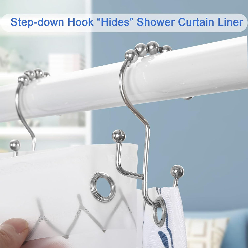 Shower Curtain Rings, SUTINE Shower Curtain Hooks, Stainless Steel Sliver Shower Curtain Hooks Rust Proof, Easy Sliding Double Shower Hooks for Shower Curtains & Liners, 12 Pcs (Chrome)