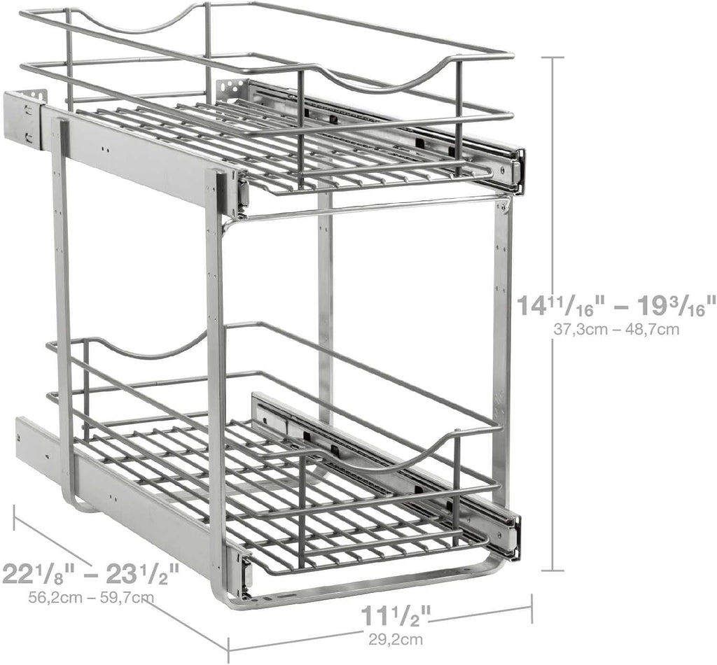 2 Tier Pull Out Cabinet Organizer,(11½"W x 22" D) Soft Close Slide Out Drawer For Kitchen Base Cabinet, Individual Pull Out Shelf, Roll Out Pantry Organization, 22 Inch Deep