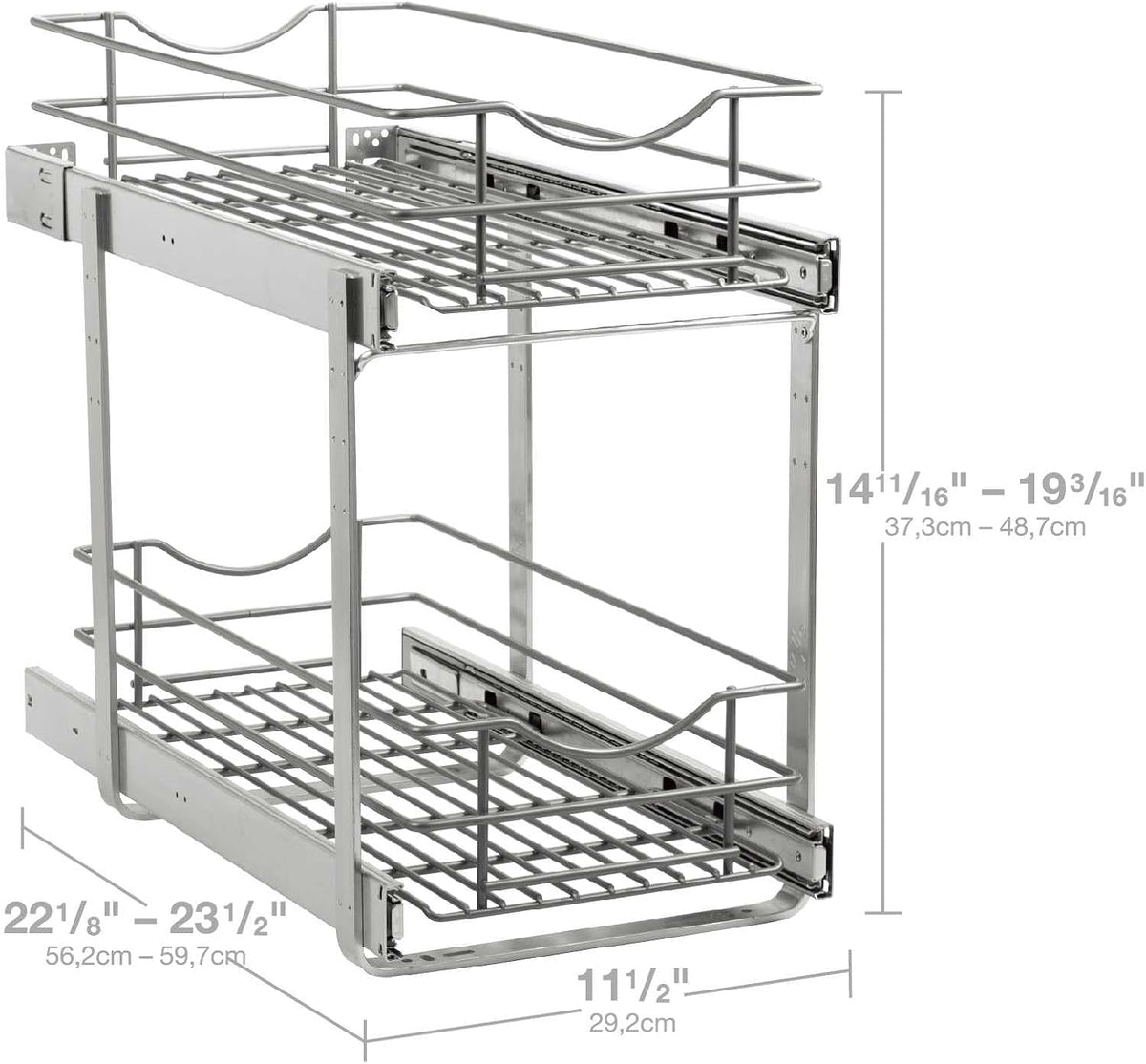 2 Tier Pull Out Cabinet Organizer,(11½"W x 22" D) Soft Close Slide Out Drawer For Kitchen Base Cabinet, Individual Pull Out Shelf, Roll Out Pantry Organization, 22 Inch Deep
