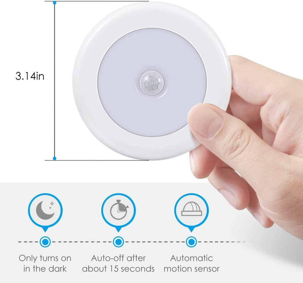 AMIR Upgraded 3.15” Motion Sensor Light Indoor, Cordless Battery Powered Stick on LED Night Lights for Closet, Stair, Under Cabinet, Hallway, Kitchen (White Pack of 10)