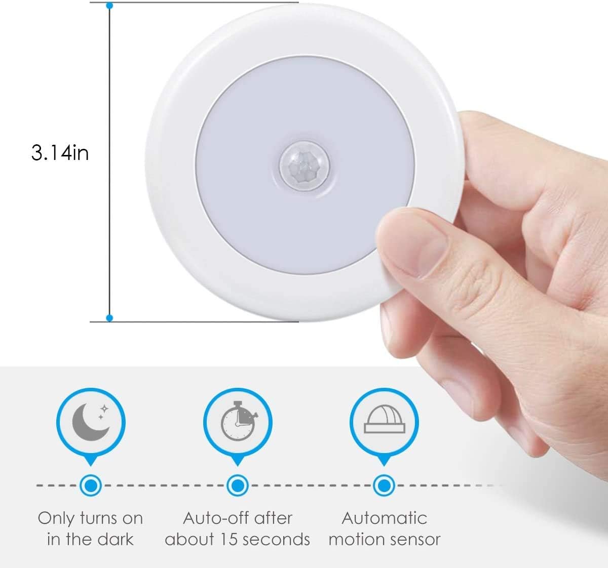 AMIR Upgraded 3.15” Motion Sensor Light Indoor, Cordless Battery Powered Stick on LED Night Lights for Closet, Stair, Under Cabinet, Hallway, Kitchen (White Pack of 10)