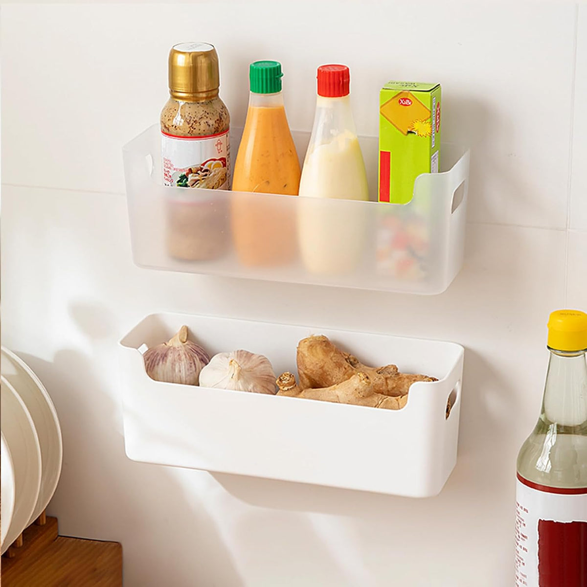 2 Pcs Kitchen Cabinet Door Organizer,Adhesive Mount Inside Cabinet Door Storage,Under Sink Door Storage Shelf for Kitchen,Bathroom,Office,Garage,Craft Room(White)