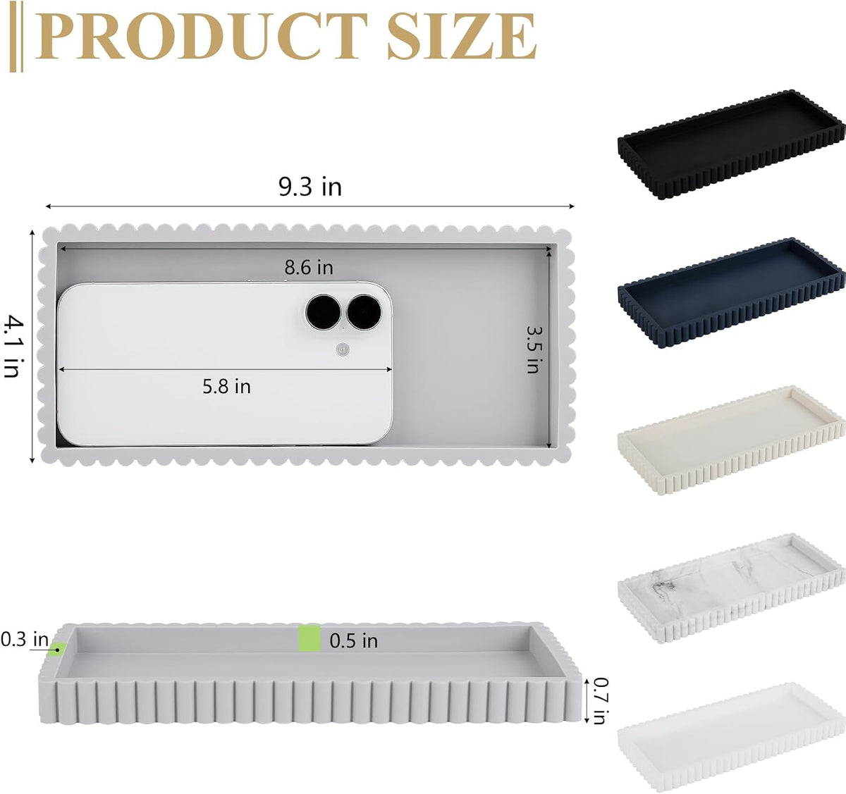 Silicone Bathroom Tray Small Vanity Tray Kitchen Counter Decor, Light Gray