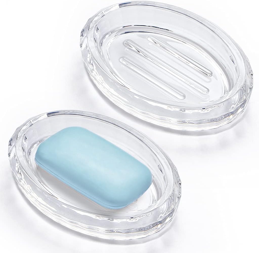 MDLUU 2-Pack Glass Bar Soap Dish, Sponge Holder Case, Decorative Soap Saver Tray for Shower, Bathtub, Bathroom Sink, Kitchen Sink (Oval)