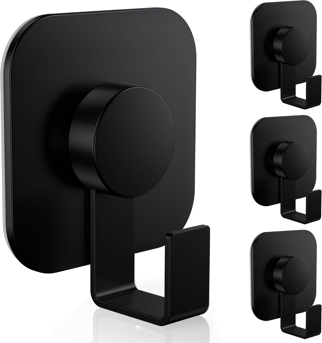Aikzik 4 Pack Large Heavy Duty Wall Hooks - 26lb Max, Stainless Steel Adhesive Towel Hooks for Hanging Coat, Towel, Robe, Keys, Sticky Shower Hook for Door, Home, Bathroom, Kitchen, Office- Black