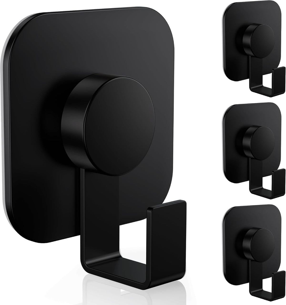 Aikzik 4 Pack Large Heavy Duty Wall Hooks - 26lb Max, Stainless Steel Adhesive Towel Hooks for Hanging Coat, Towel, Robe, Keys, Sticky Shower Hook for Door, Home, Bathroom, Kitchen, Office- Black