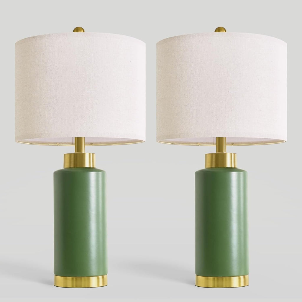 USumkky 25'' Ceramic Table Lamps Set of 2 for Bedroom Living Room Green
