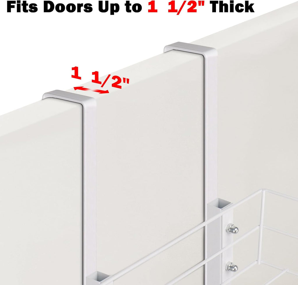 Over The Door Towel Racks, No Drill Towel Storage with Basket & Hooks, Space-Saving Multi-Functional Towel Holder for Bathrooms, bedrooms, Apartments, RVs (White, 5 Tier)