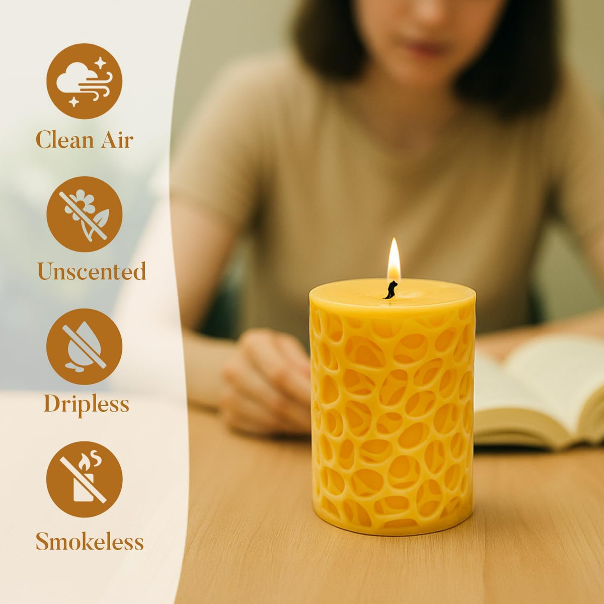 Ashlux Beeswax Pillar Candles 3x4 inch, 100% Pure Beeswax Candles