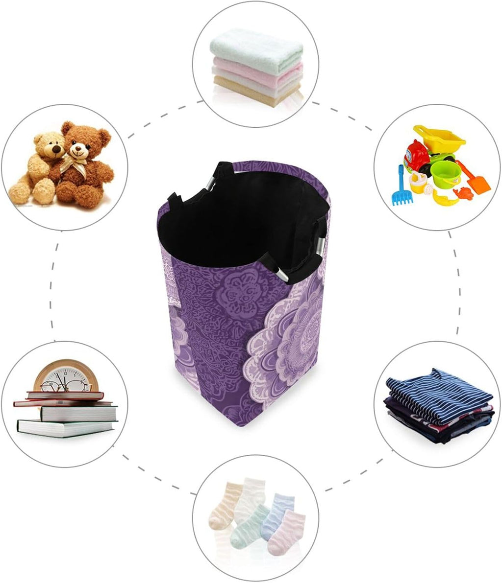 Nander Laundry Basket Purple Mandala Boho Large Hamper Foldable Bag for Dirty Clothes Organizer Laundry Bag Picnic Baskets Print Toy Gift Organizer