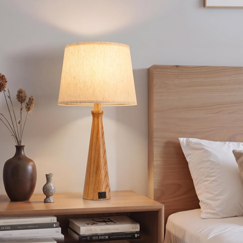 Modern Touch Table Lamps for Living room Set of 2（Imitated Wood Base）