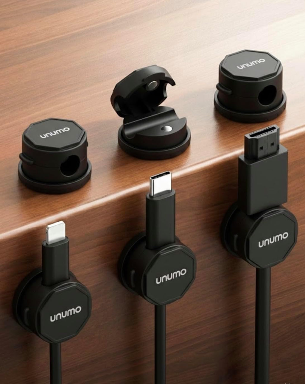 6 Pack Magnetic Cable Clips, Cord Holder, Under Desk Cable Management, UNUMO Adhesive Wire Holder Keeper Organizer for Home Office Desk Phone Car Wall Desktop Nightstand (Black)