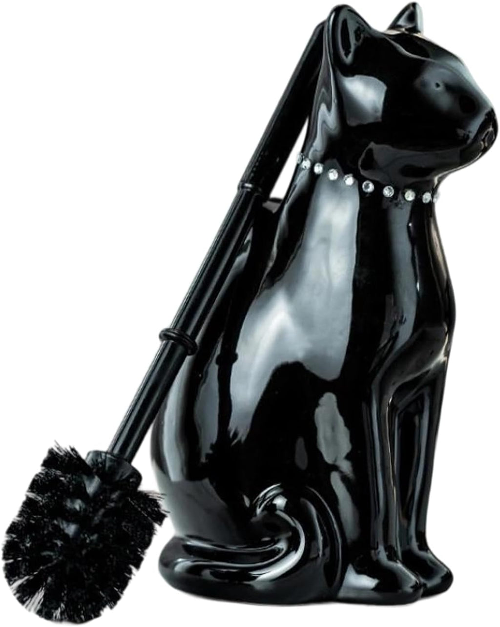 Comeon Ceramic Cat Toilet Brush and Holder Set, Plastic Handle, Black