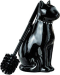 Comeon Ceramic Cat Toilet Brush and Holder Set, Plastic Handle, Black