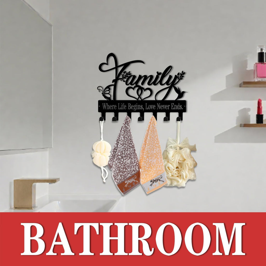 Key Holder Wall Mount, Family Where Life Begins, Love Never Ends Sign, Key Holder Wall for Wall Decorative with 6 Hooks, Organizer Rack Hanger for Entryway, Front Door, Hallway, Office 9.8 inches