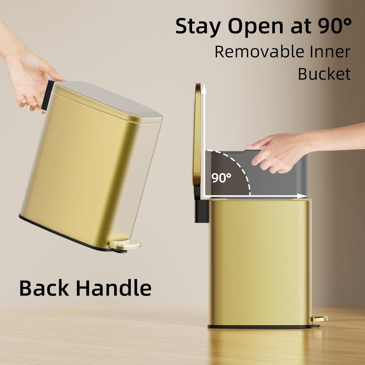 KSSKSS Small Bathroom Trash Can with Lid Soft Close, Step Pedal, 6L / 1.6 Gal Stainless Steel Garbage Bin with Removable Inner Bucket, Slim Wastebasket for Narrow Spaces (Gold)