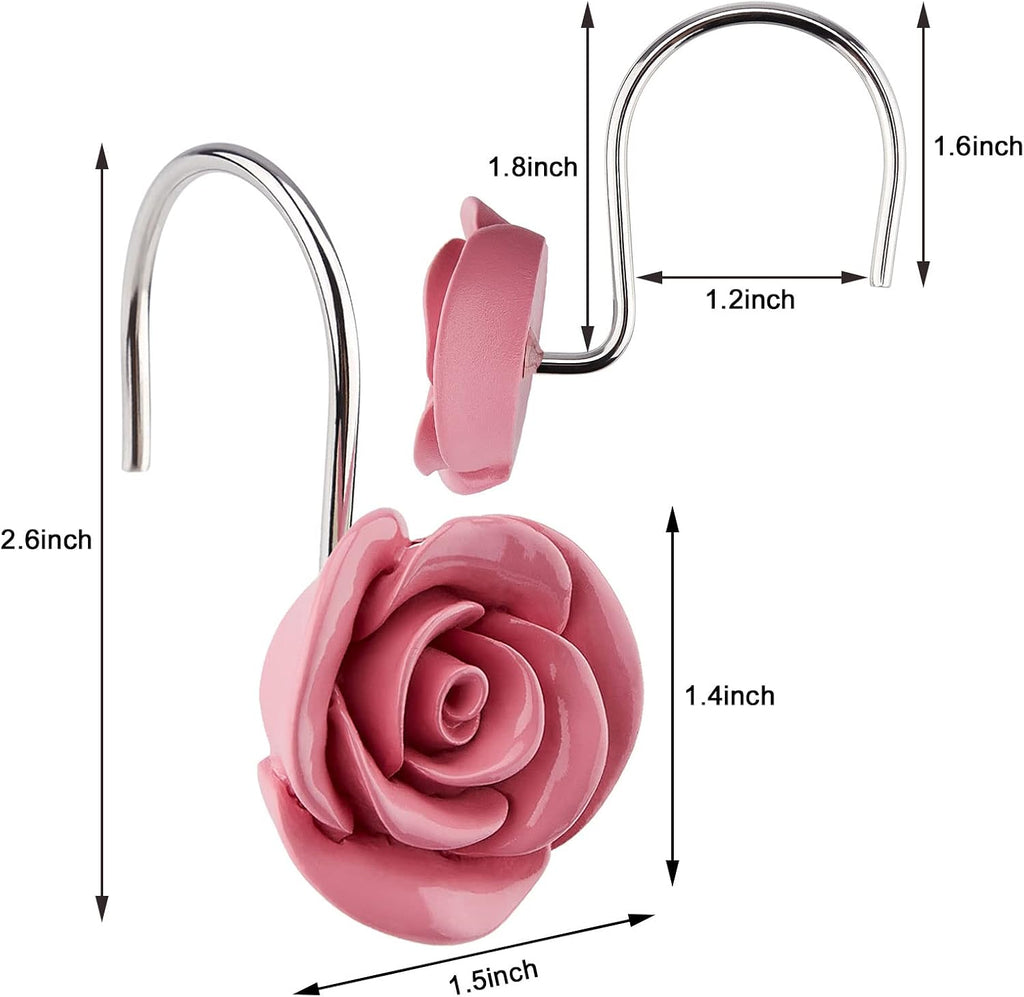 AGPTEK Rose Shower Curtain Hooks, 12PCS, Pink Rose