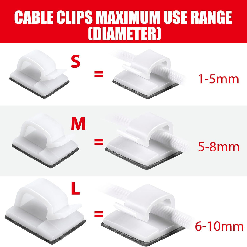 Maitys 60 Pcs Adhesive Cable Clips Wire Organizer for Lights, Large, White