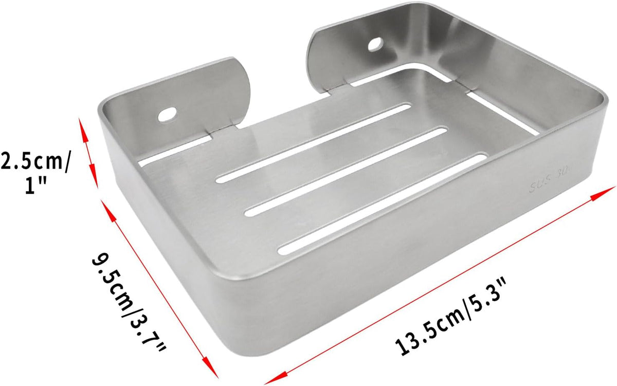 Soap Dish Stainless Steel Silver Soap Dish Holder Wall Mounted Shower Soap Holder with Screws, Sturdy Soap Dish for Bar Soap Stylish Soap Dish Holder (Medium, Silver) (Pack of 2)