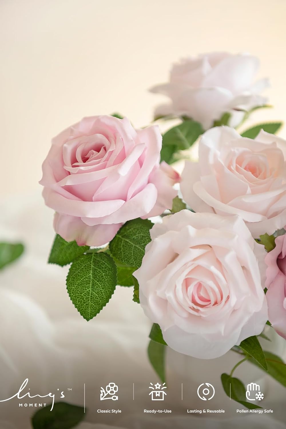 Ling's moment Pink & Blush Artificial Silk Roses, Wedding Flowers, 16 pcs