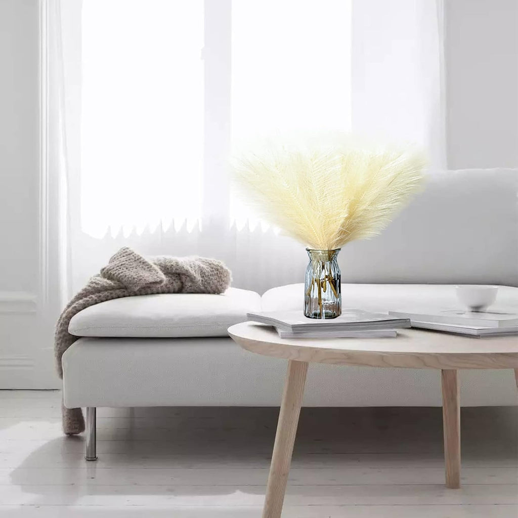 Faux Pampas Grass, 6 Stems Artificial Pampas Grass Decor Flurry Pompous Grass for Small Vase Boho Home Decor/Wedding Arrangements/Rustic Decor 18''/45cm (Beige)