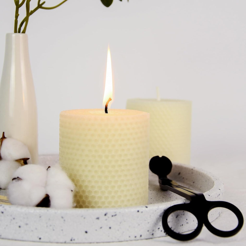 White Roll 2packs Beeswaxs Pillar Candles,Honeycamb Pillar Candle Set