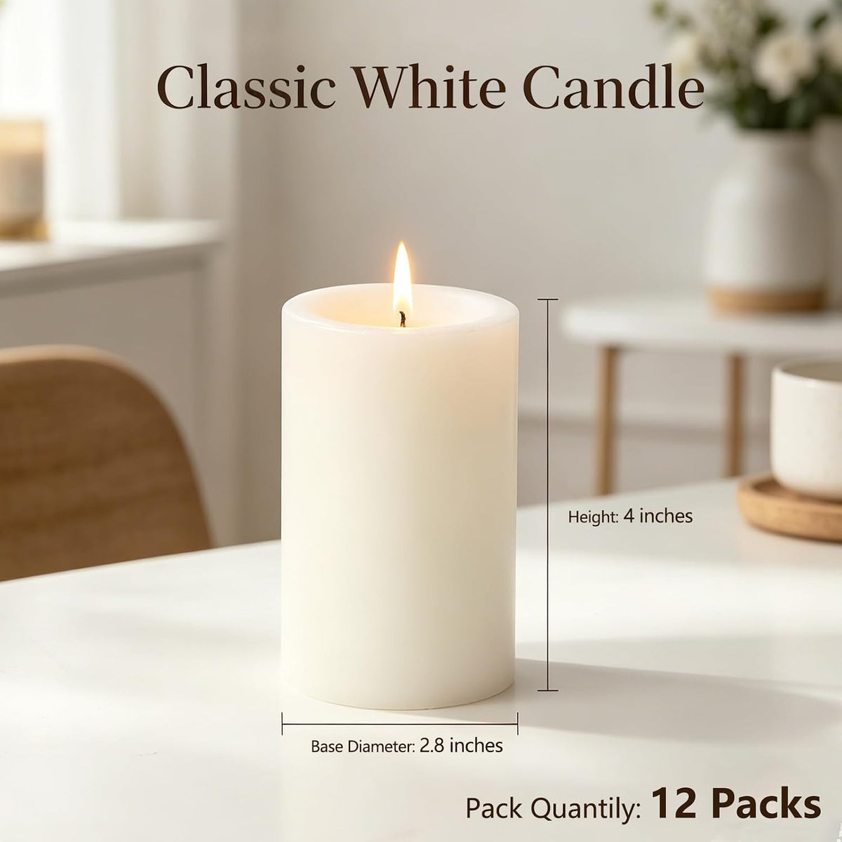 Pillar Candles White 12 Pack, 2.8x4 Inch Unscented Candle