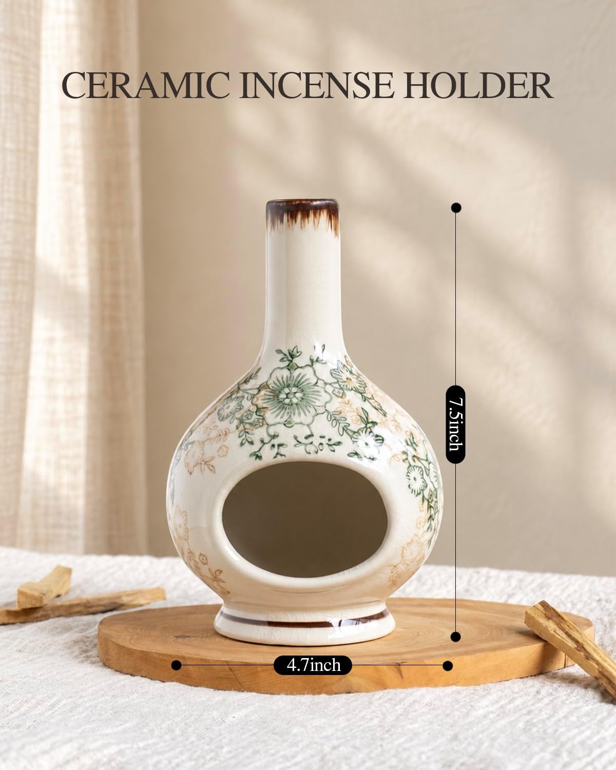 Handmade Ceramic Incense Burner - Palo Santo & Sage Holder, Floral Decor