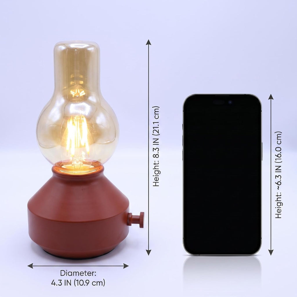 Vintage Rechargeable Cordless Small Table Lamp, Rotary Dimmable Control