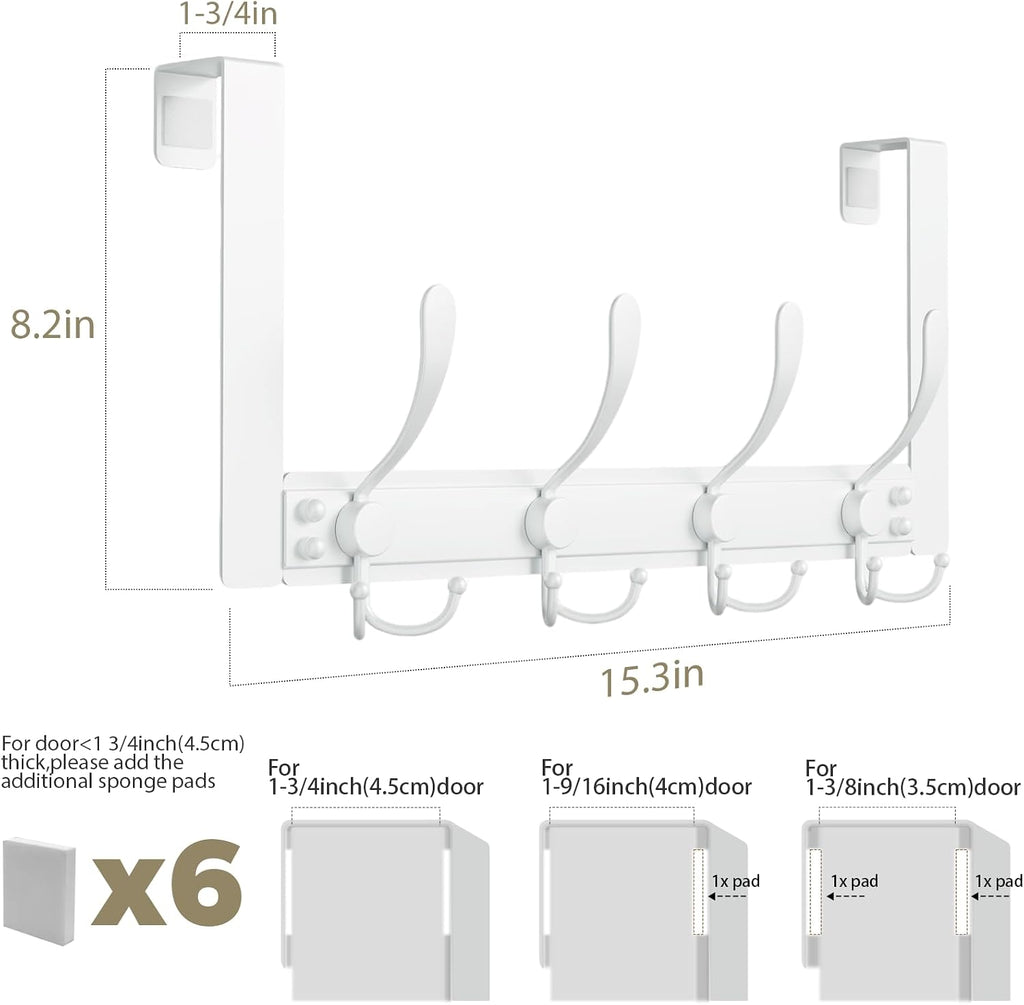 Heavy Duty Over The Door Towel Rack for Bathroom, White Door Towel Hanger