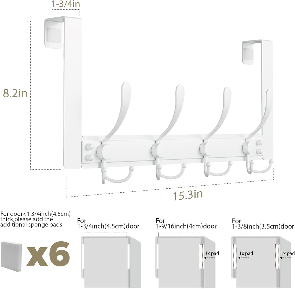 Heavy Duty Over The Door Towel Rack for Bathroom, White Door Towel Hanger