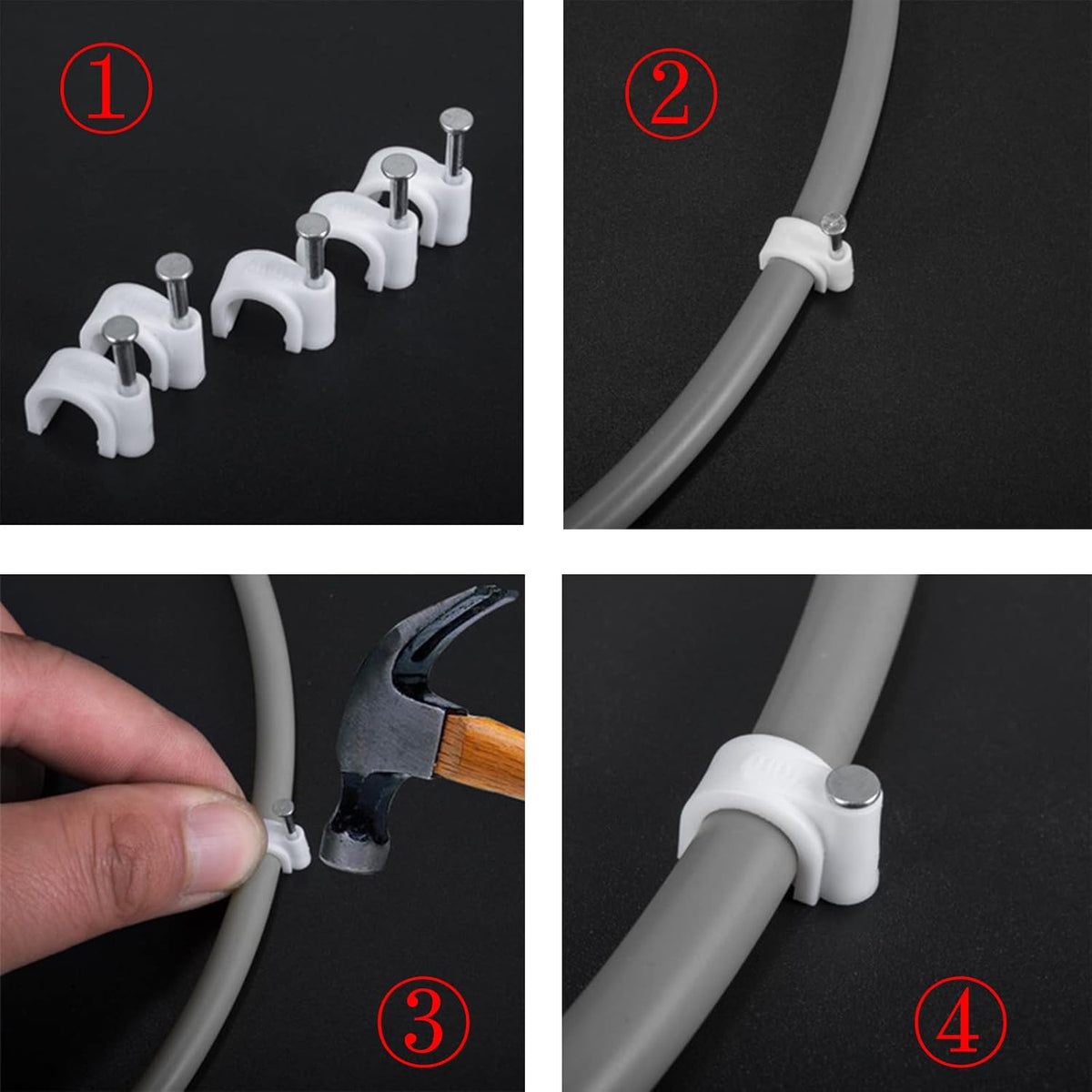 Antrader 0.3" Nail in Cable Clip for RG6 Cat6 Cable Management,Black,100pcs