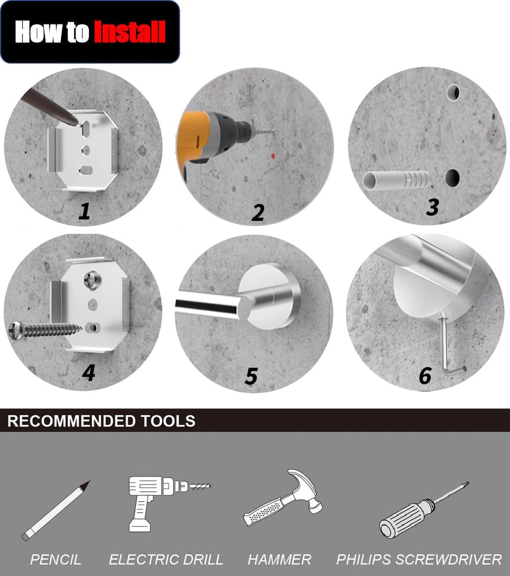 Bathroom Hardware Set 10 Piece Brush Nickel Bathroom Accessories Set SUS304 Towel Bar Set Includes 2 Towel Bar 24 Inch+2 Towel Holder+2 Toilet Paper Holder+4 Towel Hooks (10, Brushed Nickel, 24 Inch)