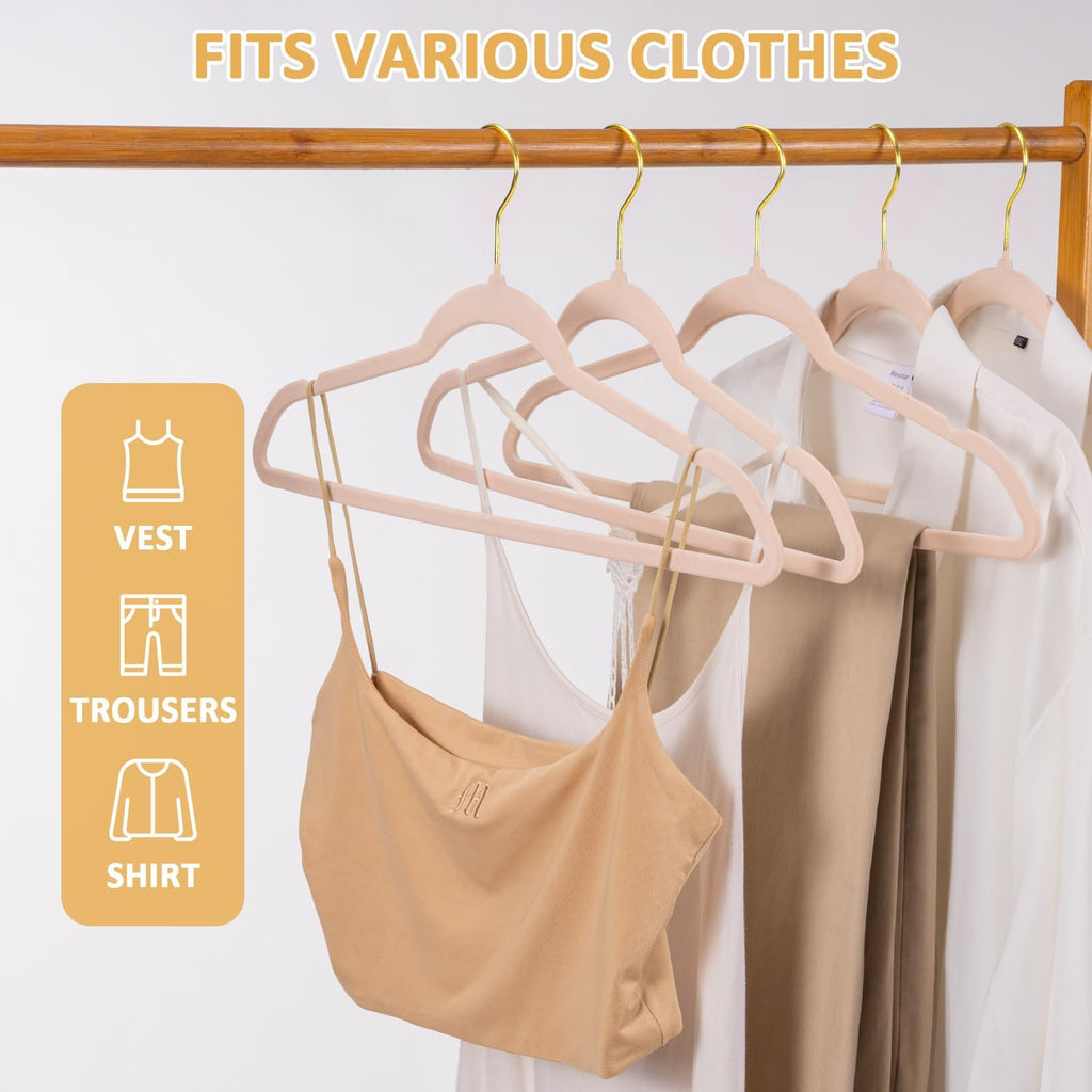Premium Velvet Hangers 60 Pack, Non Slip Flocked Felt Hangers, Heavy Duty Coat Hangers, Slim Space Saving Clothes Hangers with 360° Swivel Gold Hooks for Coats, Suits, Dresses - Pink