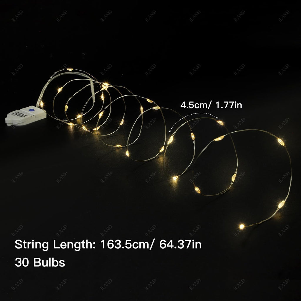 iLAND Dollhouse Accessories of Dollhouse Lights Battery Operated Light Strings 2pcs, 5ft 30 Bulbs Lighting Kit Fit Miniature House Christmas Decorations, Shadow Box, Mini Museum, Fairy Door Decor