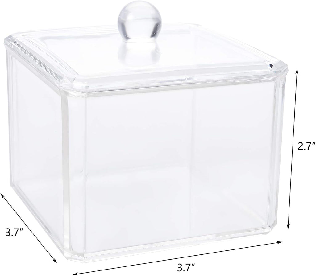 Hedume 4 Pack Swabs Dispenser Holder, 15 Oz Clear Acrylic Canister Set, Modern Square Bathroom Vanity Countertop Storage Organizer for Cotton Ball, Cotton Swab, Cottons Rounds, Bath Salts