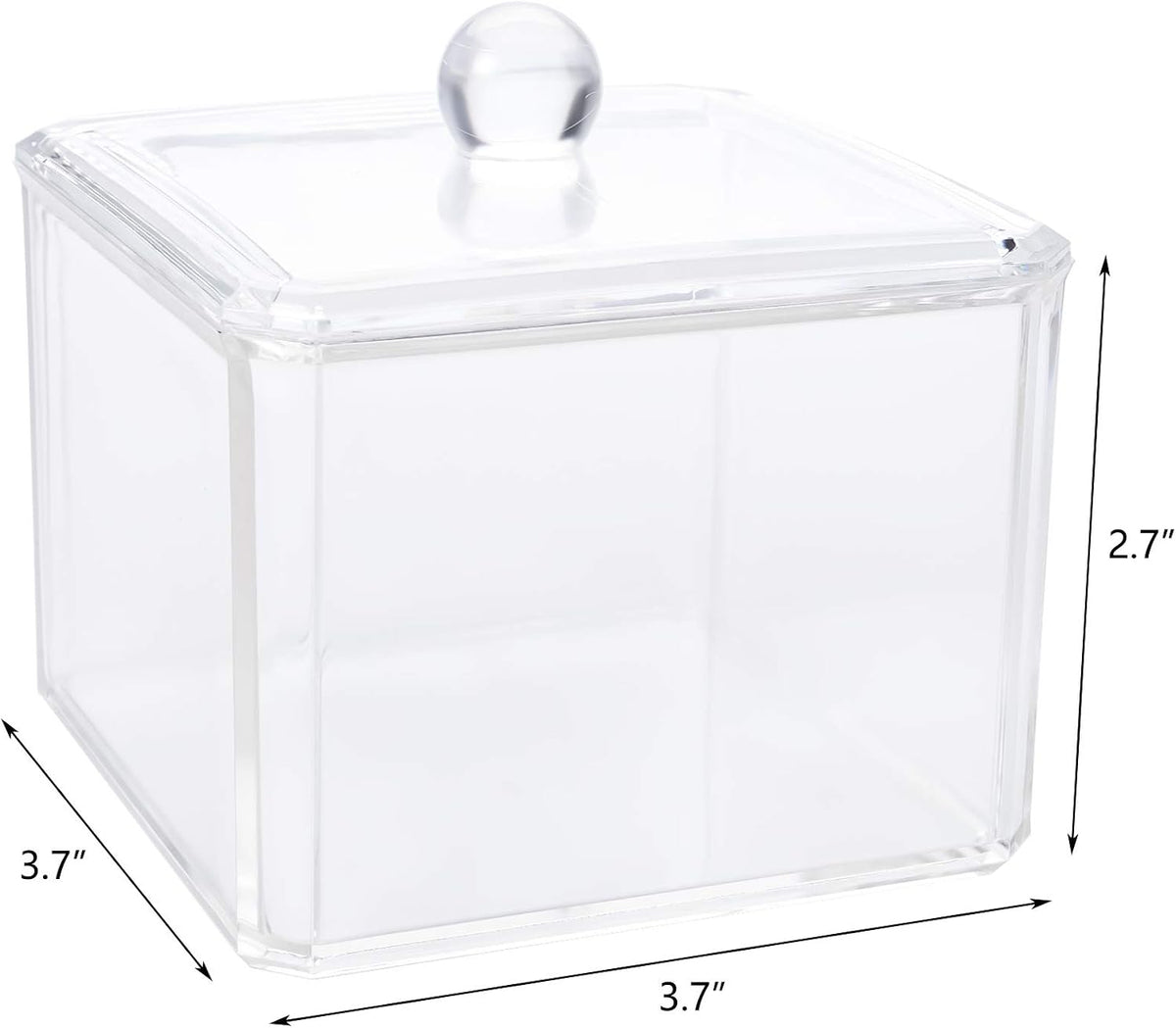 Hedume 4 Pack Swabs Dispenser Holder, 15 Oz Clear Acrylic Canister Set, Modern Square Bathroom Vanity Countertop Storage Organizer for Cotton Ball, Cotton Swab, Cottons Rounds, Bath Salts