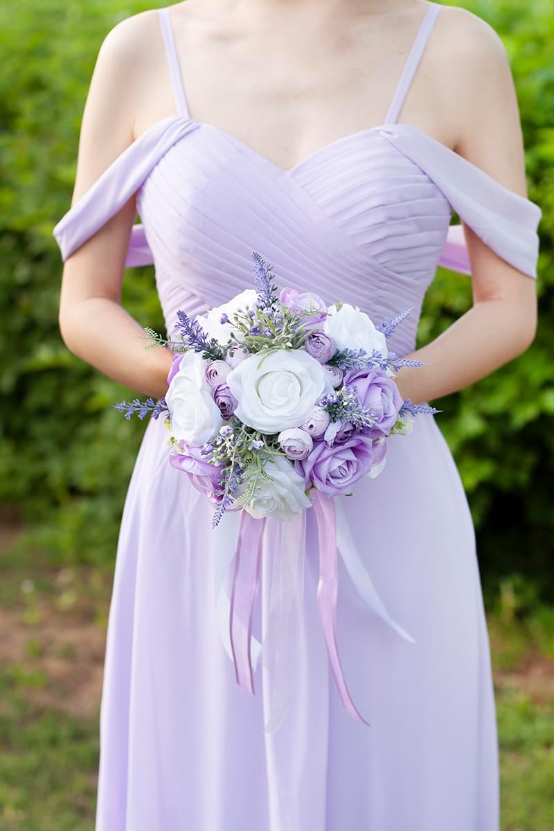 Lilac Purple Wedding Bouquets for Bride Bridesmaids Silk Premade