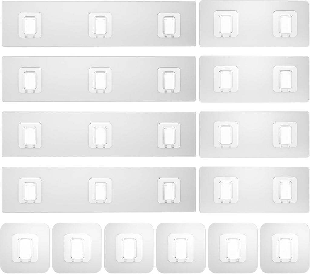 14 Pack Shower Caddy Adhesive Replacement, Waterproof Shower Shelf Adhesive Strips, Strong Adhesive Flat Hooks for Bathroom Storage Shelves and Kitchen Racks No Drilling, Clear