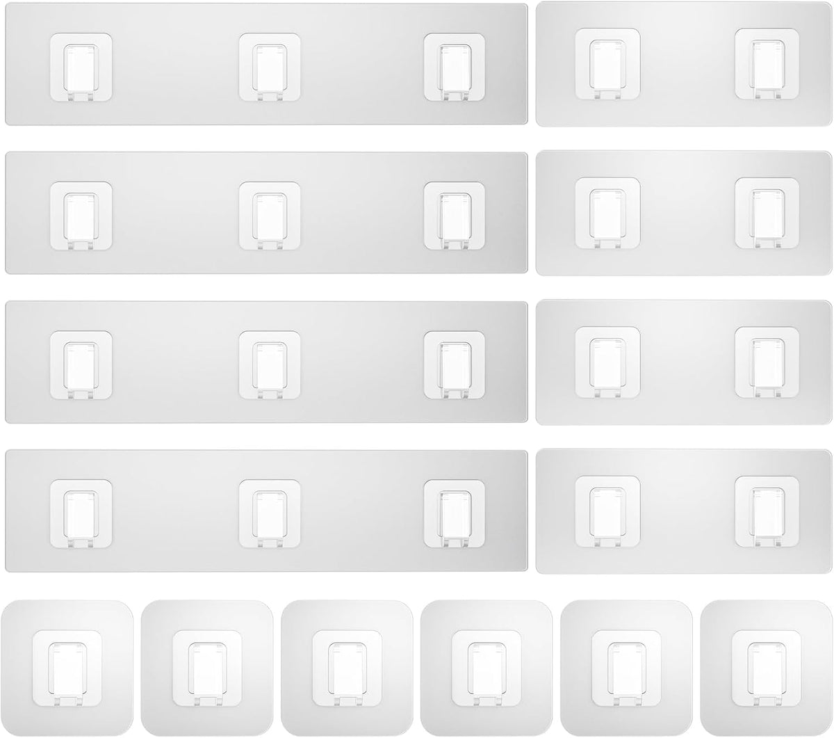 14 Pack Shower Caddy Adhesive Replacement, Waterproof Shower Shelf Adhesive Strips, Strong Adhesive Flat Hooks for Bathroom Storage Shelves and Kitchen Racks No Drilling, Clear