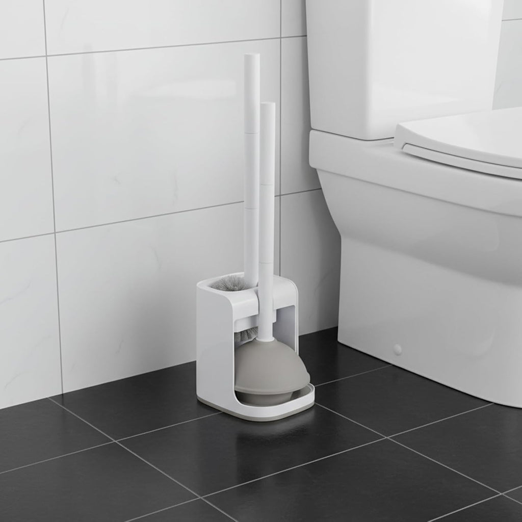 Toilet Plunger and Bowl Brush Combo for Bathroom Cleaning, White, 1 Set