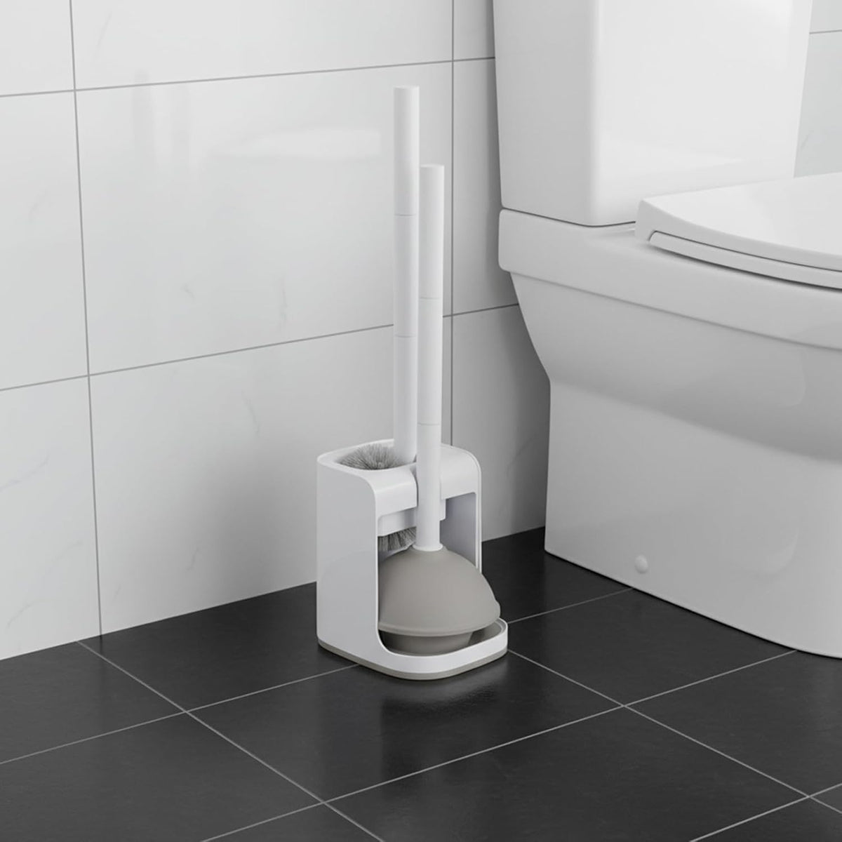 Toilet Plunger and Bowl Brush Combo for Bathroom Cleaning, White, 1 Set