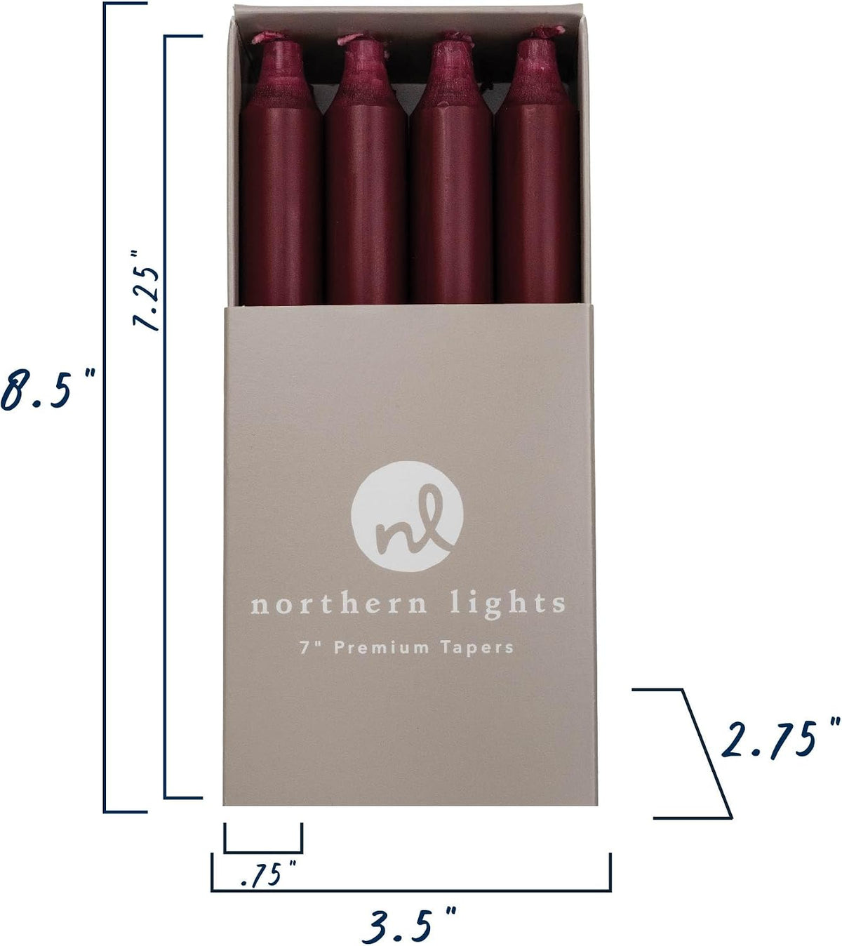 Northern Lights Candles Premium Tapers 7" 12PK - Bordeaux - 71743