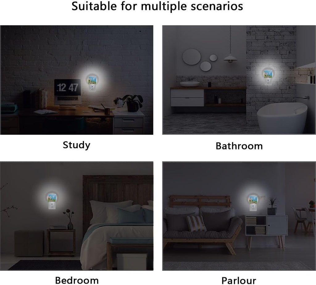 Easter Colorful Eggs Rabbit Night Light Set of 2 Nightlights Plug-in LED Nightlight Auto Dusk-to-Dawn Sensor Lamp for Bedroom Bathroom Home Decor