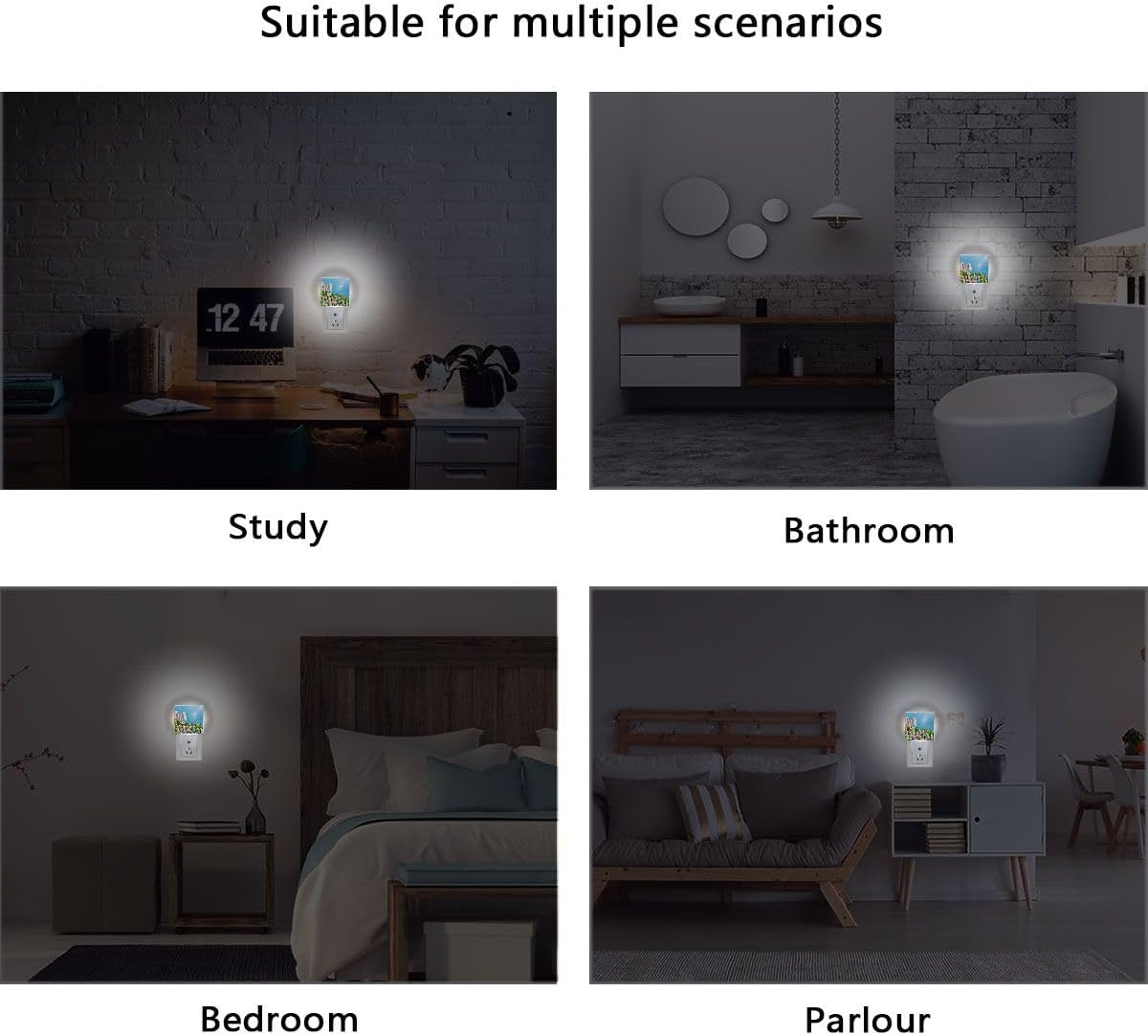 Easter Colorful Eggs Rabbit Night Light Set of 2 Nightlights Plug-in LED Nightlight Auto Dusk-to-Dawn Sensor Lamp for Bedroom Bathroom Home Decor